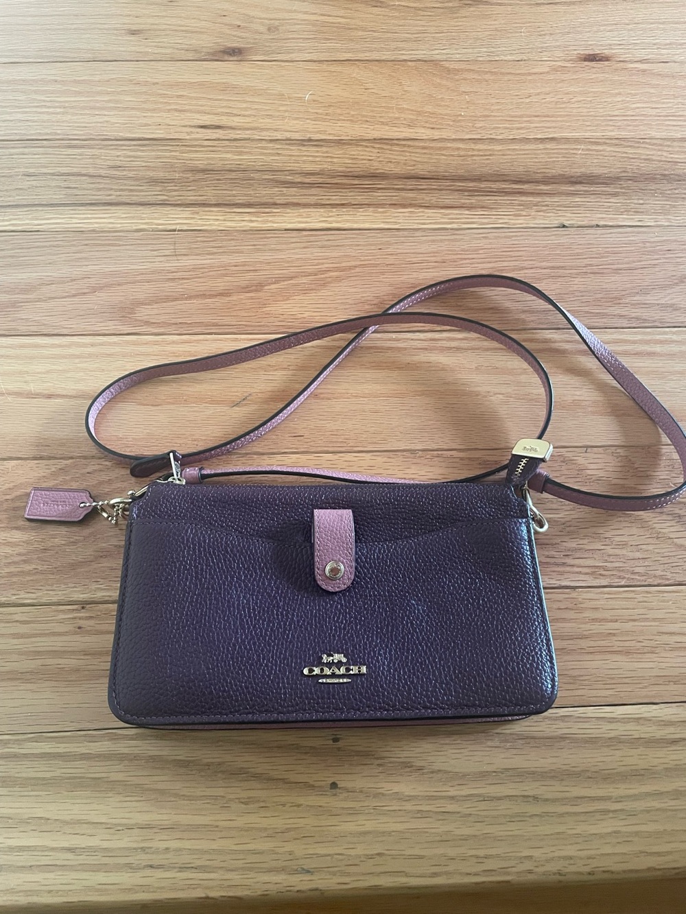 Unique Two-Tone Two-Pocket burgundy and Pink Leather Small Coach Purse